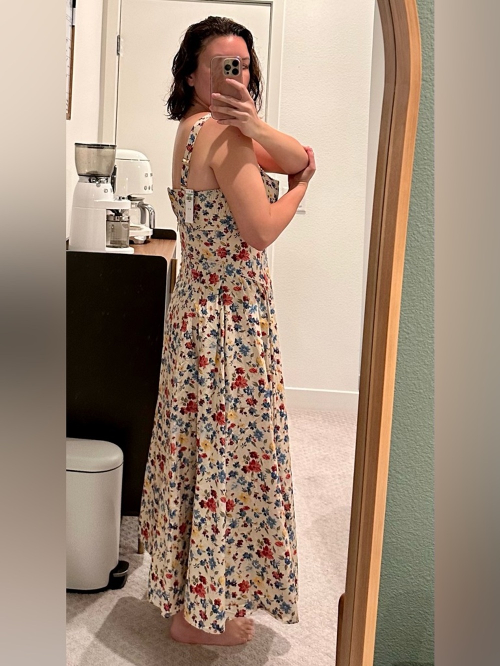 Abercrombie & Fitch Cream Floral Midi Dress with Red & Blue Flowers - Picture 2 of 3